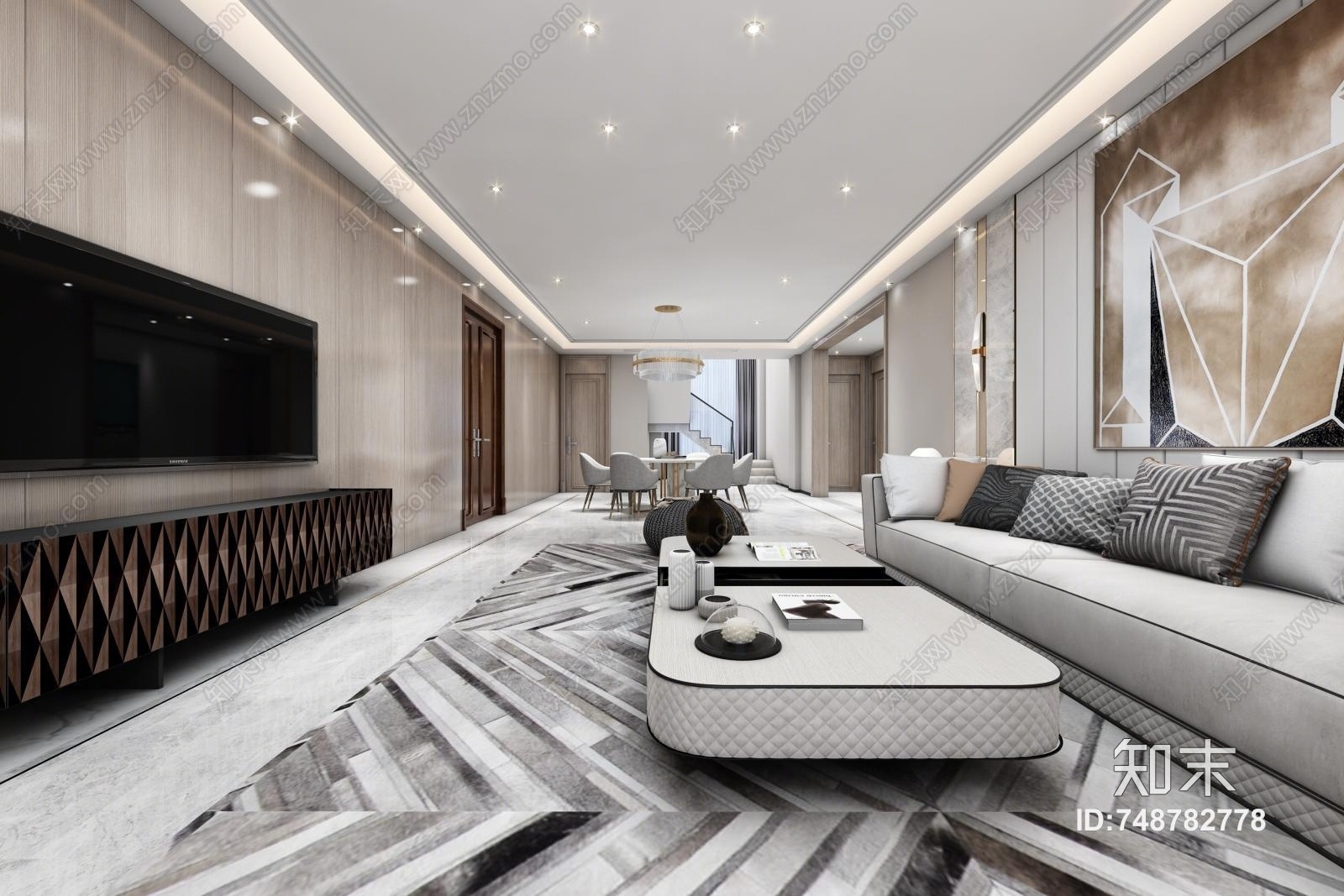 现代客餐厅全景3D模型下载【ID:748782778】