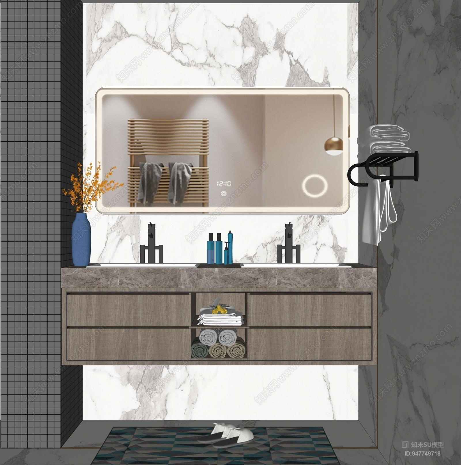 现代卫生间洗手台镜子组合SU模型下载【ID:947749718】