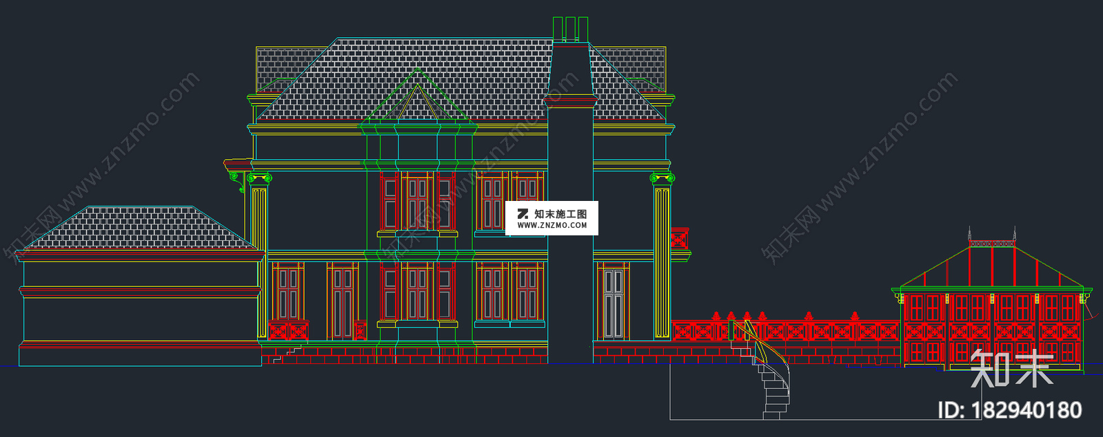 别墅外立面CAD素材，别墅外立面CAD施工图纸下载施工图下载【ID:182940180】