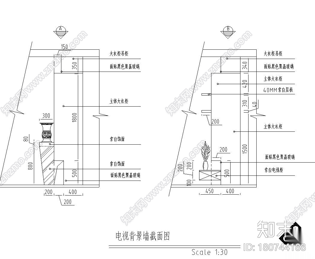 三室两厅黑白经典住宅装修施工图设计施工图下载【ID:180744188】