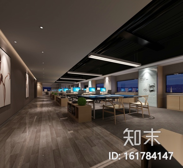 全套简约风格办公室设计施工图(含效果图）cad施工图下载【ID:161784147】