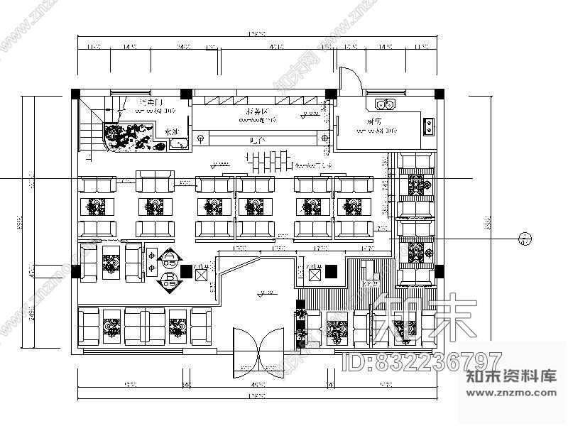 图块/节点咖啡厅平面图Ⅱcad施工图下载【ID:832236797】