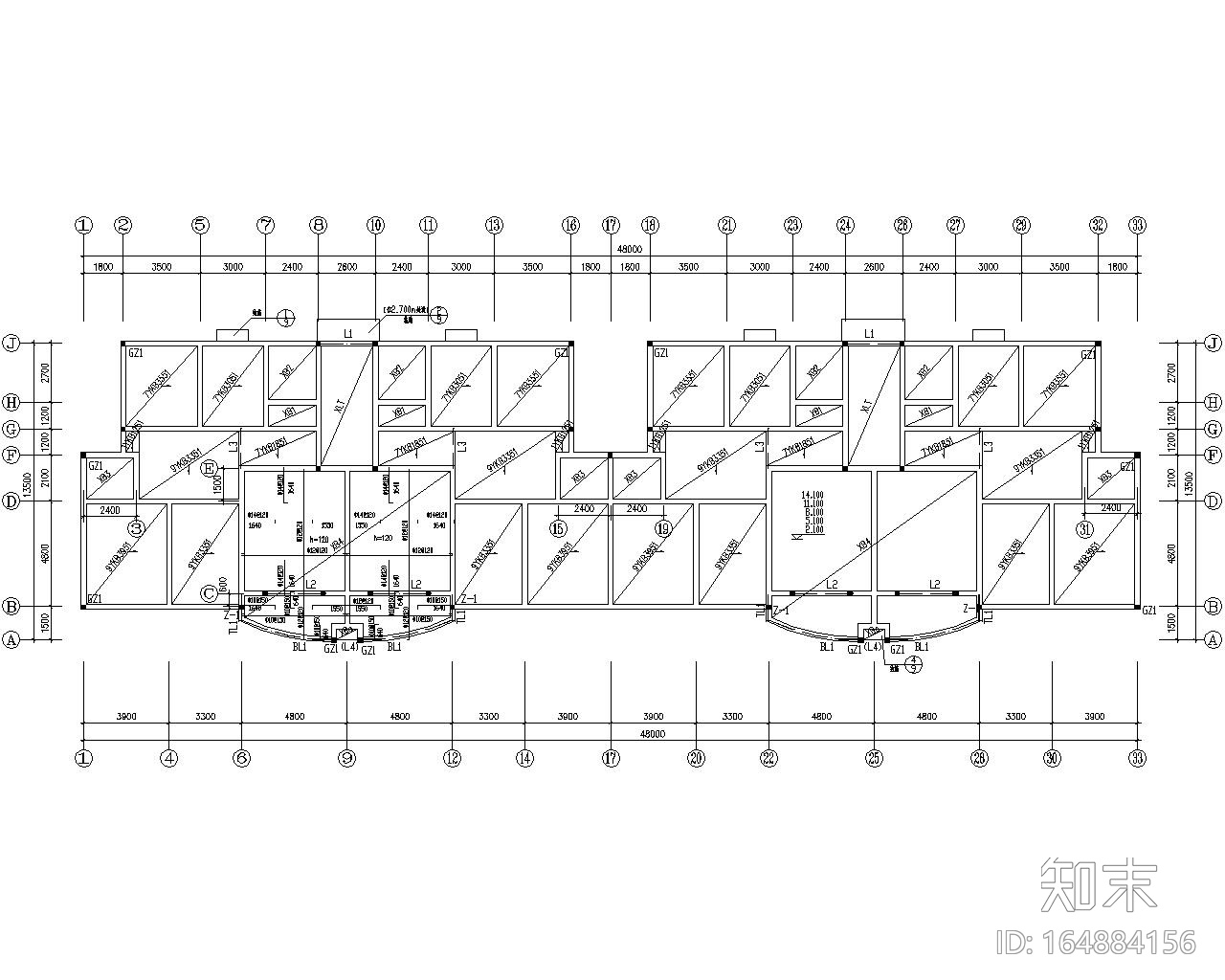 小区五层住宅砌体结构施工图（CAD含建筑）cad施工图下载【ID:164884156】