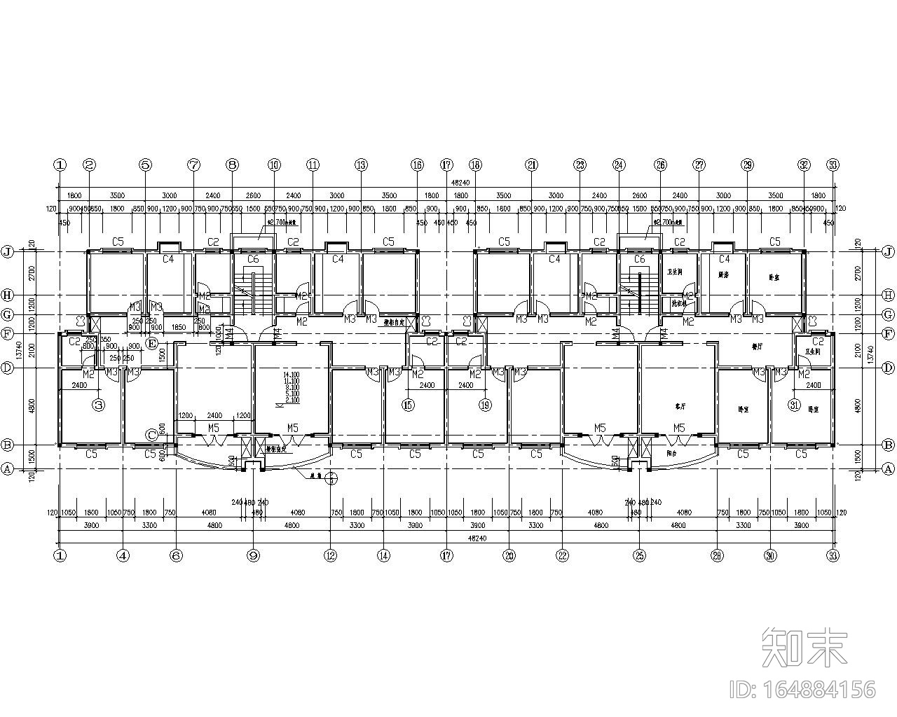 小区五层住宅砌体结构施工图（CAD含建筑）cad施工图下载【ID:164884156】