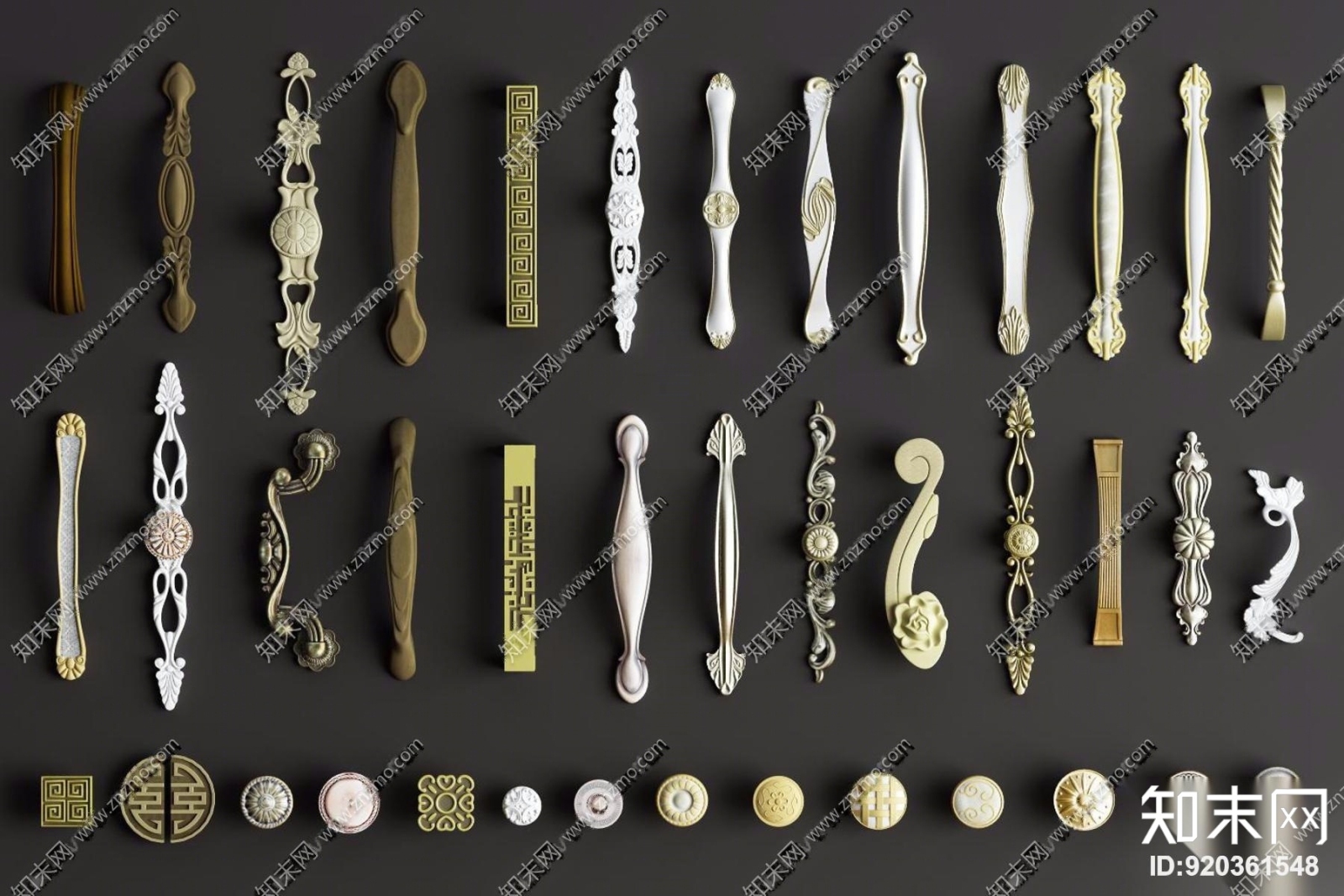 欧式五金门把组合3D模型下载【ID:920361548】