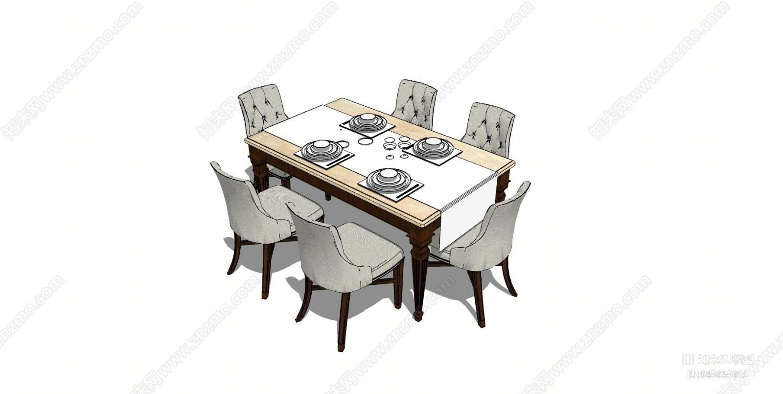 美式长餐桌SU模型下载【ID:645635614】