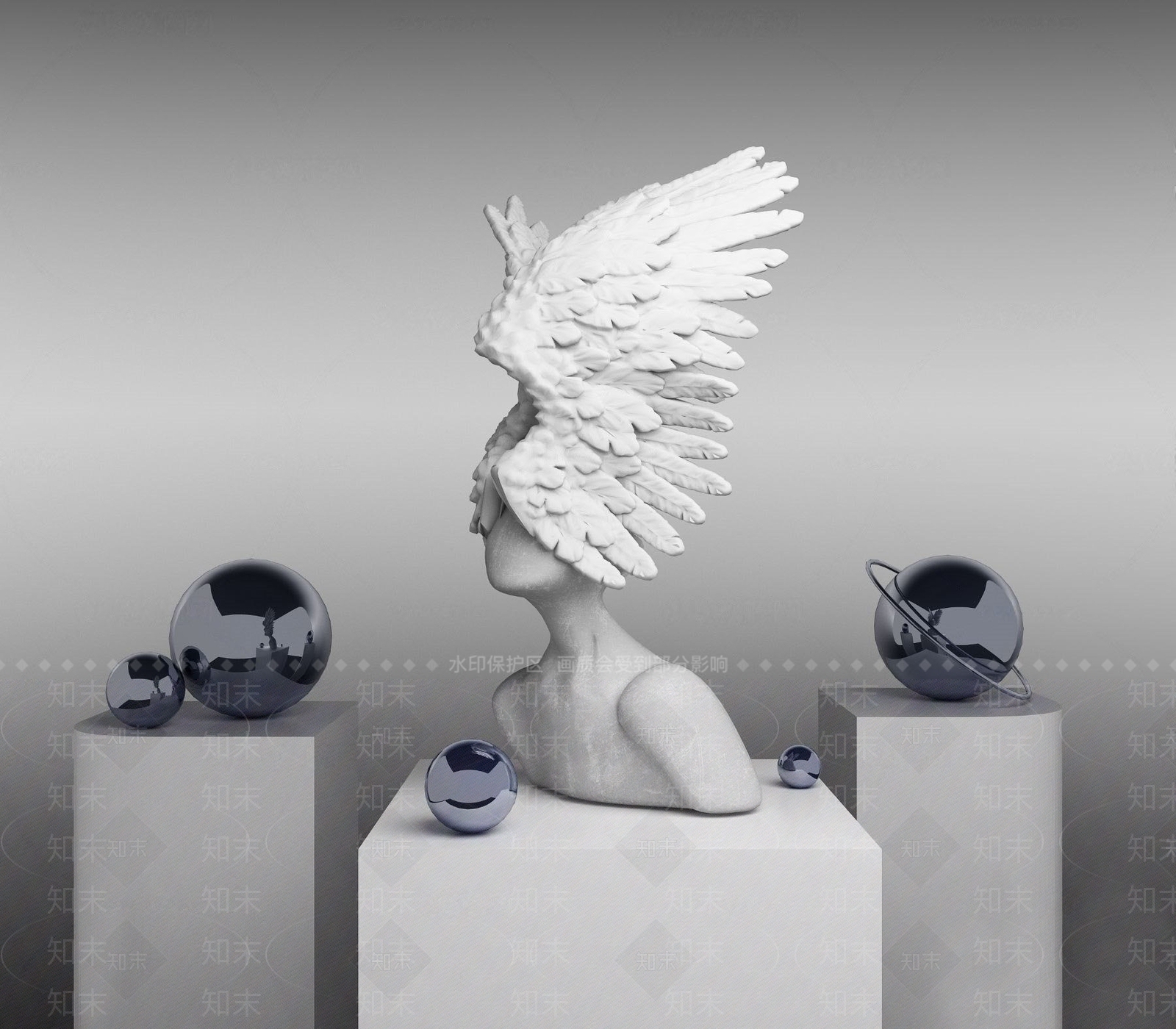 现代翅膀人物雕塑3D模型下载【ID:186071377】