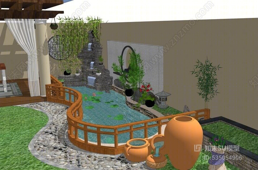 欧式庭院景观SU模型下载【ID:535054906】