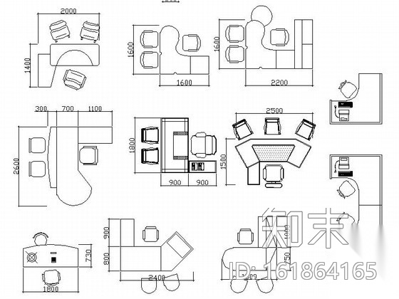 各式办公桌CAD图块下载施工图下载【ID:161864165】