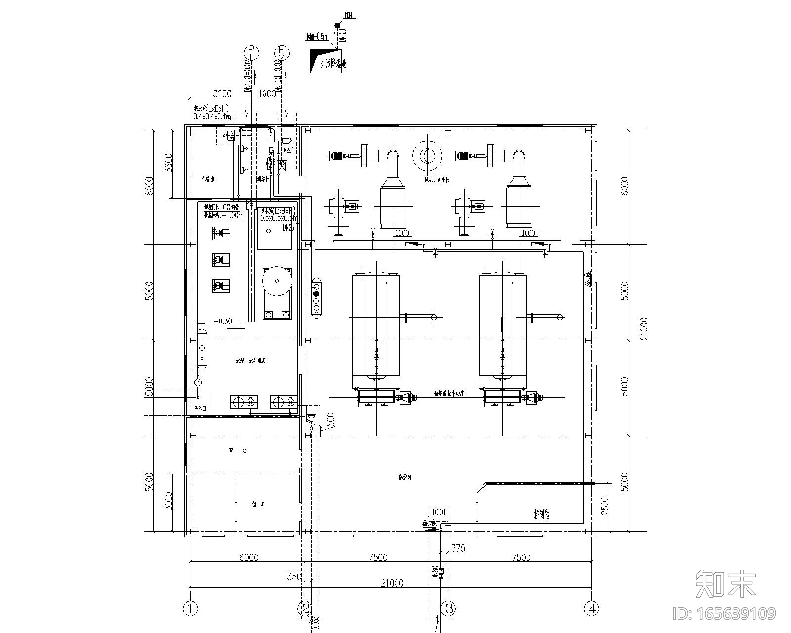 某矿锅炉房给排水水施、电施cad施工图下载【ID:165639109】