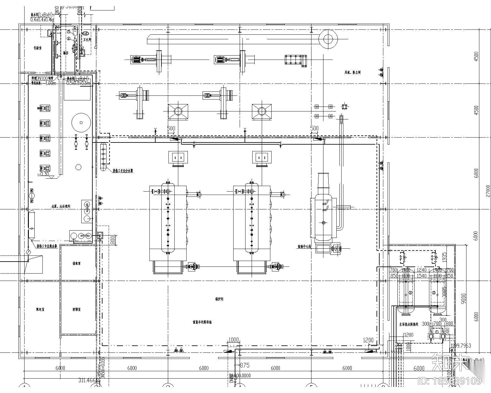 某矿锅炉房给排水水施、电施cad施工图下载【ID:165639109】