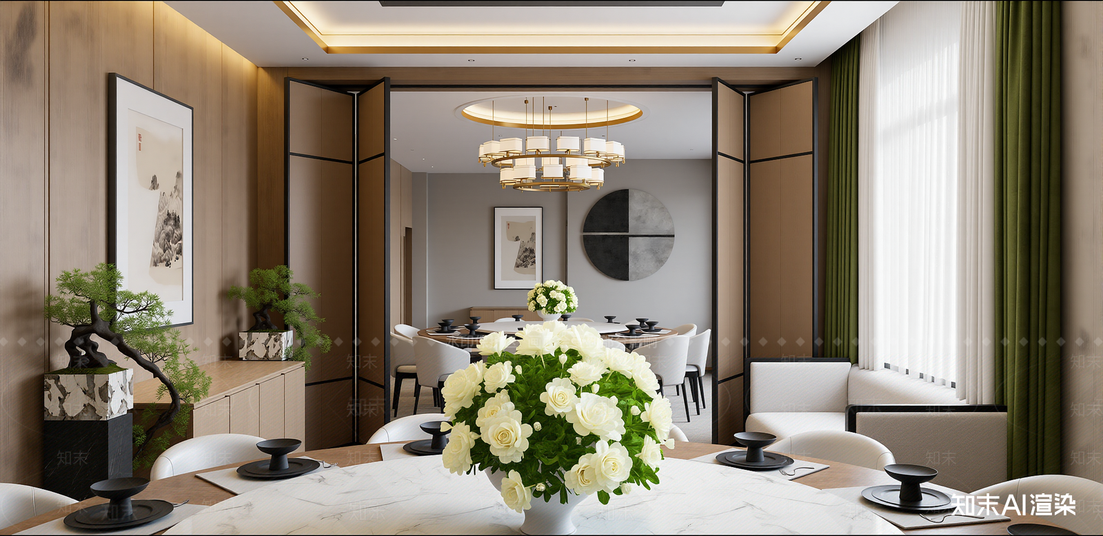 新中式中餐厅SU模型下载【ID:1215995677】