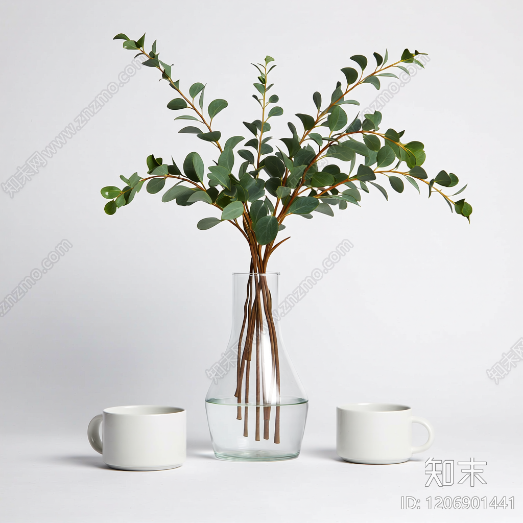 花瓶植物组合装饰3D模型下载【ID:1206901441】