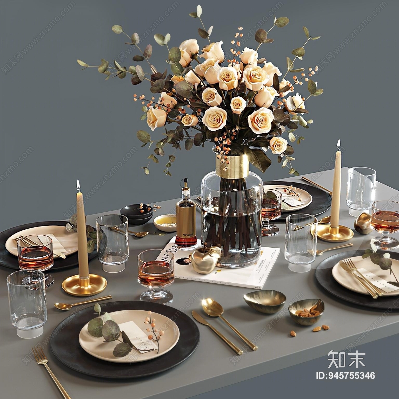 现代餐具盘子装饰花瓶摆件3D模型下载【ID:945755346】