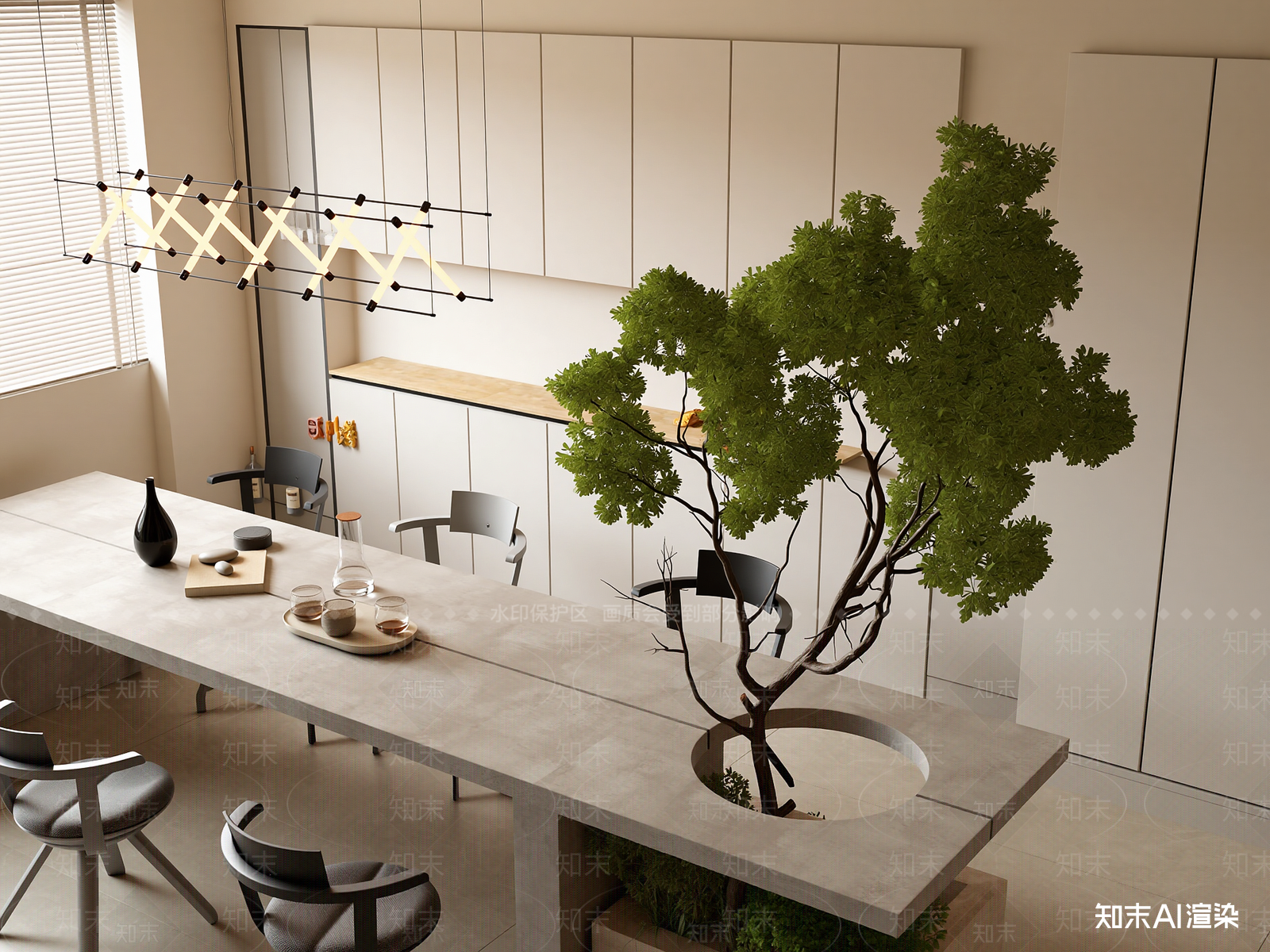 现代酒店餐厅3D模型渲染效果图
