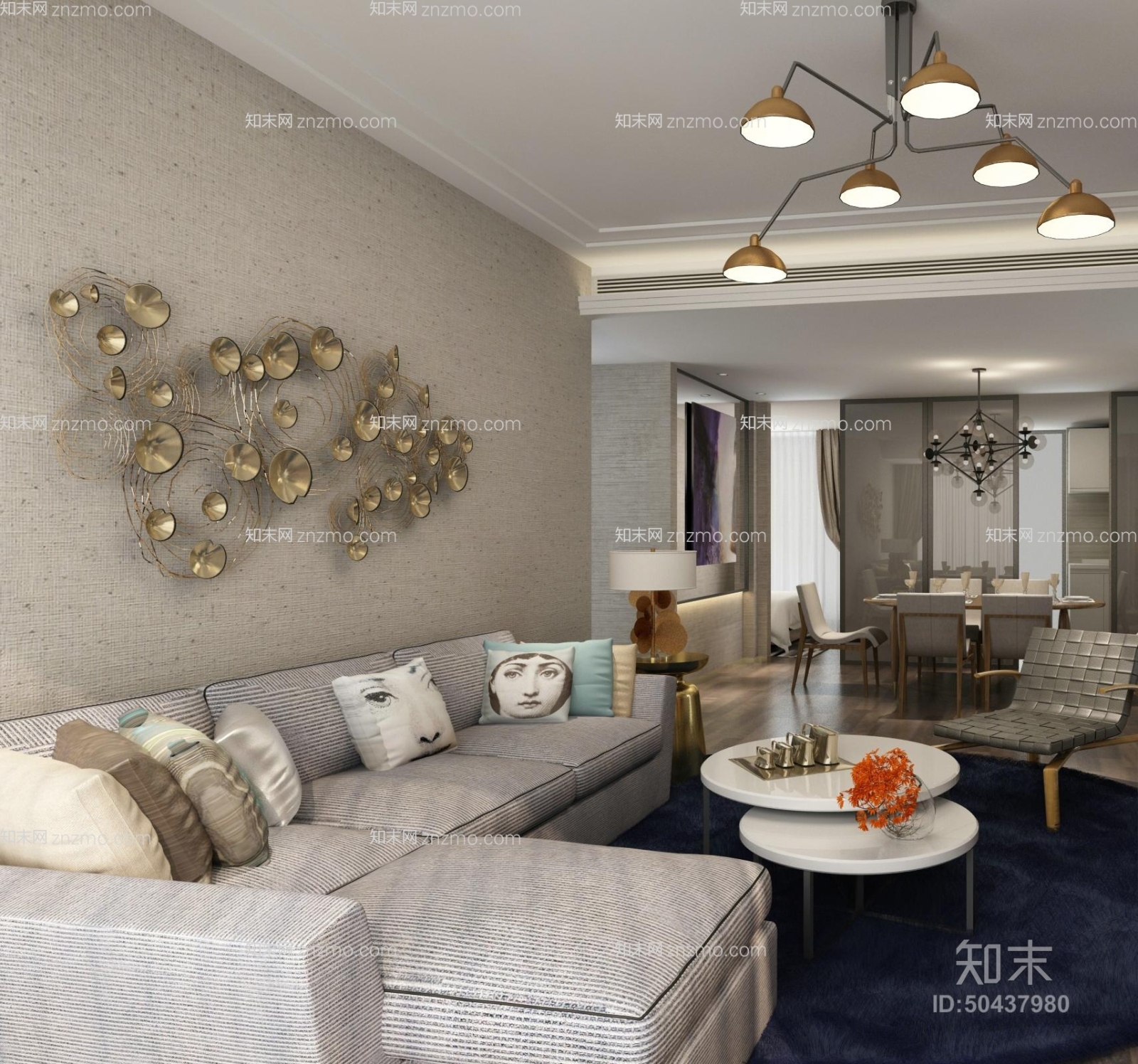 现代铁艺吊灯3D模型下载【ID:50437980】