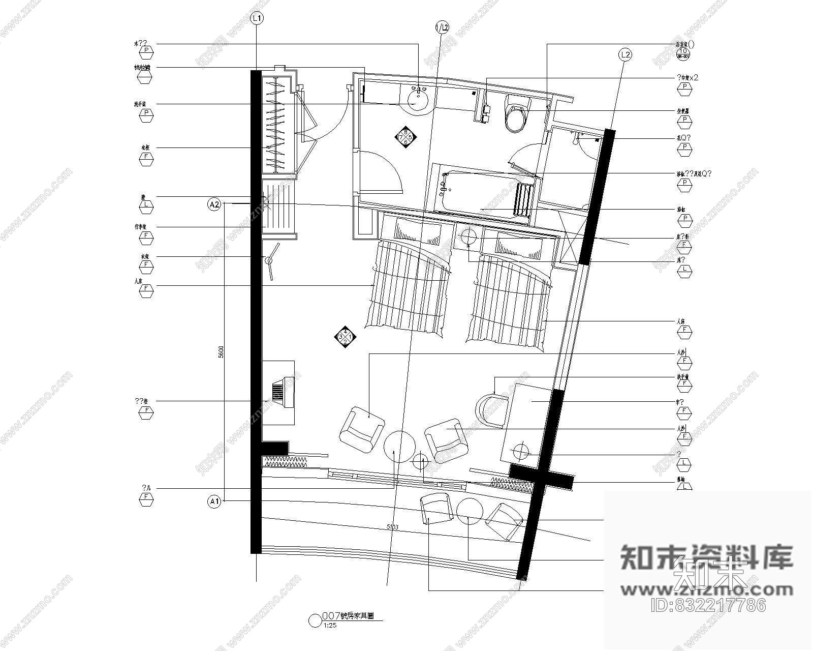 图块/节点客房平面图Ⅴcad施工图下载【ID:832217786】