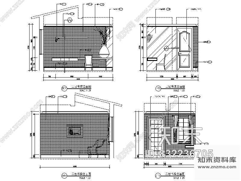 图块/节点别墅书房立面图cad施工图下载【ID:832236705】