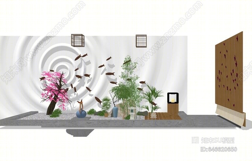 中式庭院小品SU模型下载【ID:646620650】
