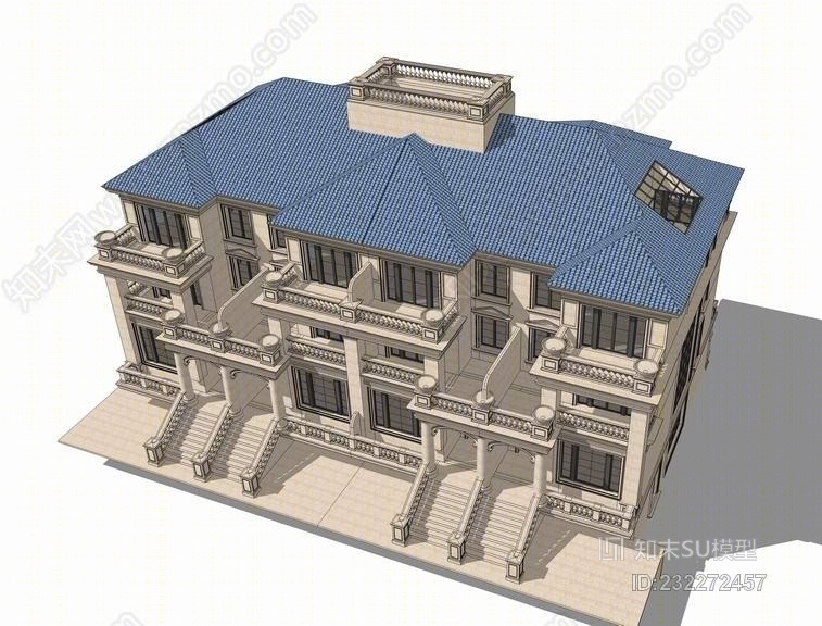 法式联排别墅SU模型下载【ID:232272457】