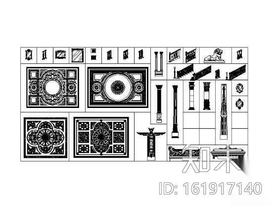 欧式经典构件图块cad施工图下载【ID:161917140】