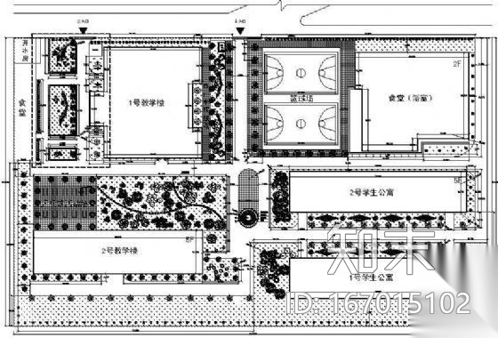 某中学校园绿化设计平面图cad施工图下载【ID:167015102】