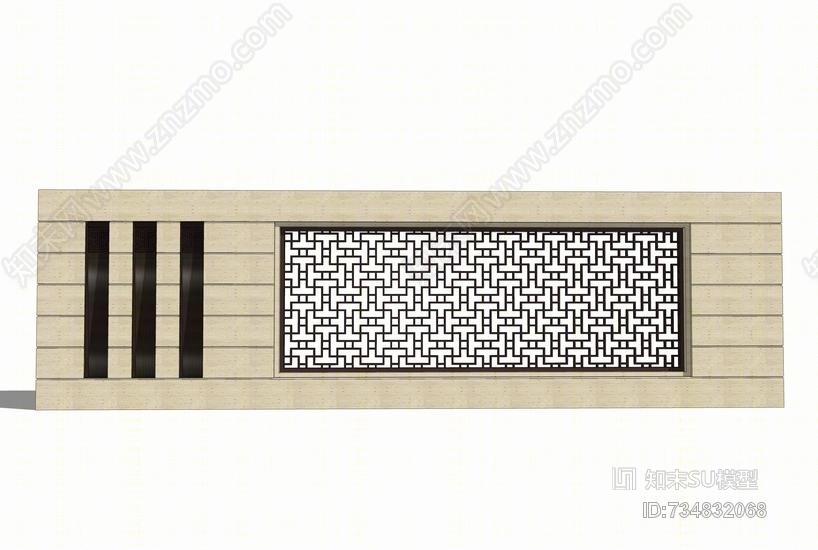 中式镂空景墙SU模型下载【ID:734832068】