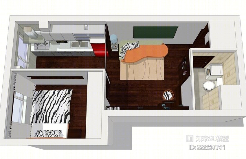 现代单身公寓室内设计SU模型下载【ID:222237701】