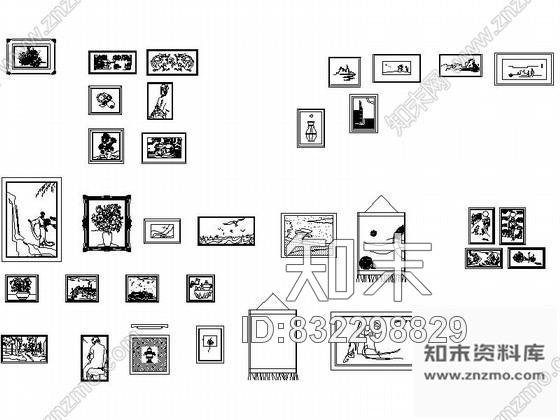 图块/节点全套字画立面CAD图块下载施工图下载【ID:832298829】