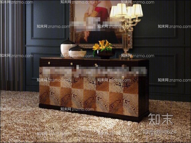 欧式新古典黑色木艺装饰柜3D模型下载【ID:92800624】