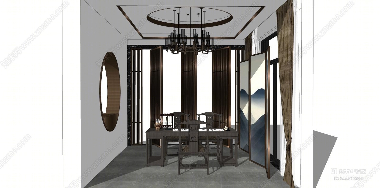 新中式茶室SU模型下载【ID:944873386】