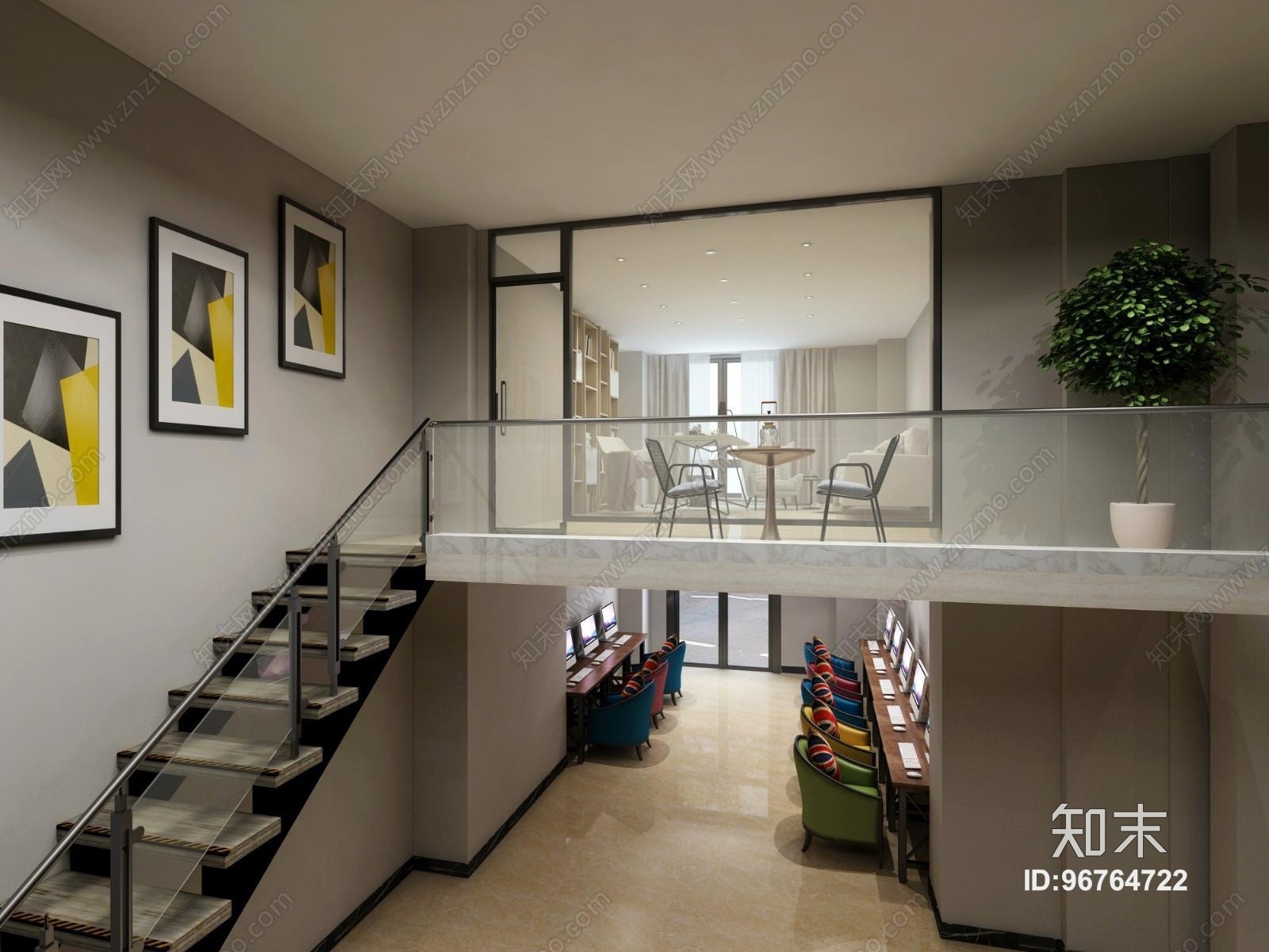 美式简约网吧阁楼3D模型下载【ID:96764722】
