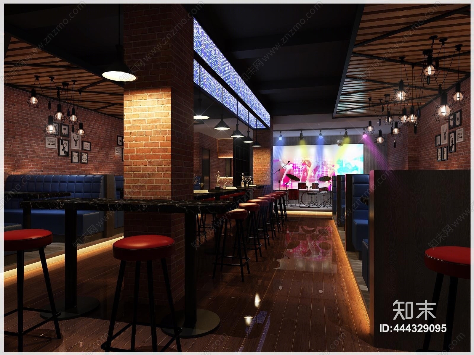 工业风唱歌酒吧餐厅3D模型下载【ID:444329095】