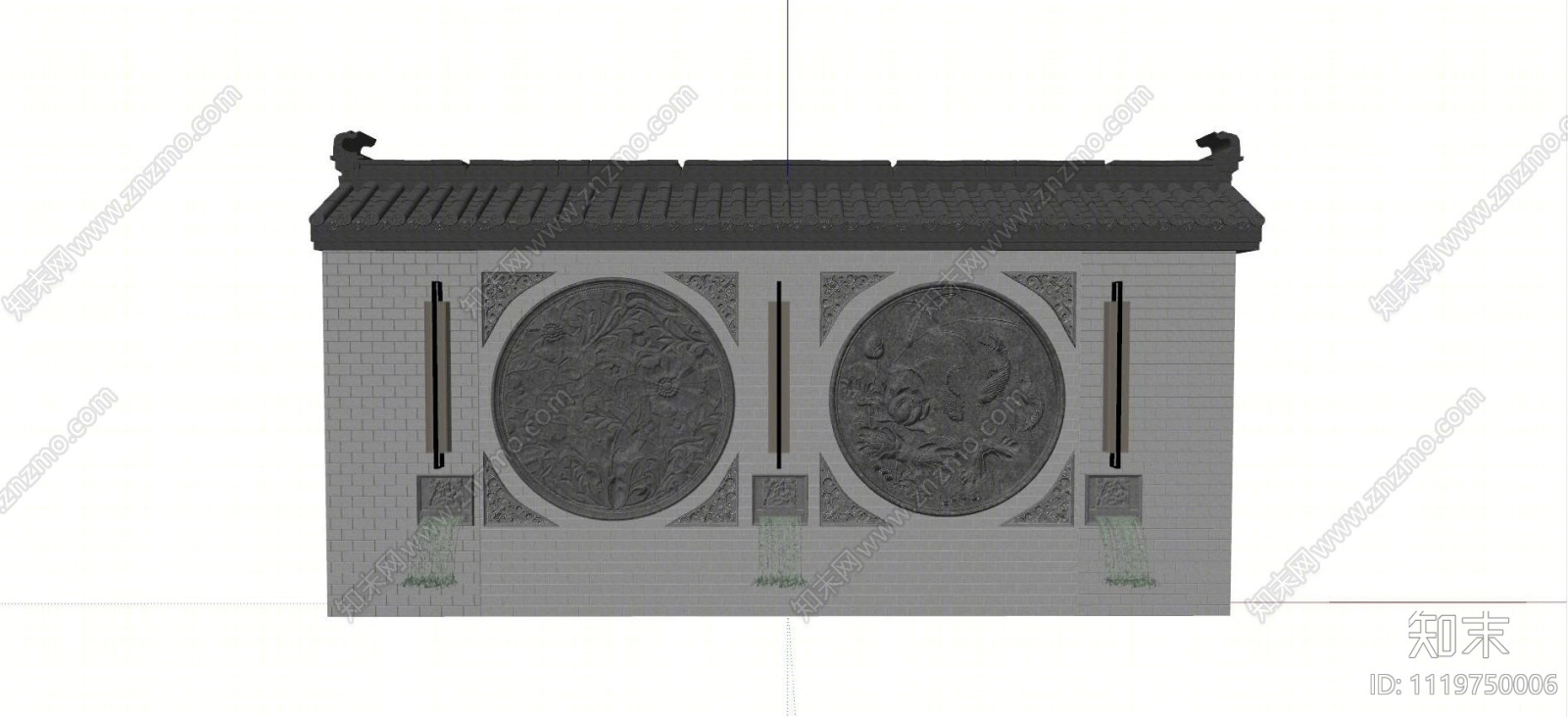 中式景观围墙石材雕花浮雕围墙SU模型下载【ID:1119750006】