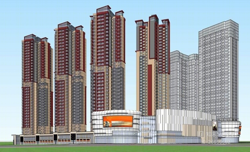 现代高层住宅SU模型下载【ID:26656662】