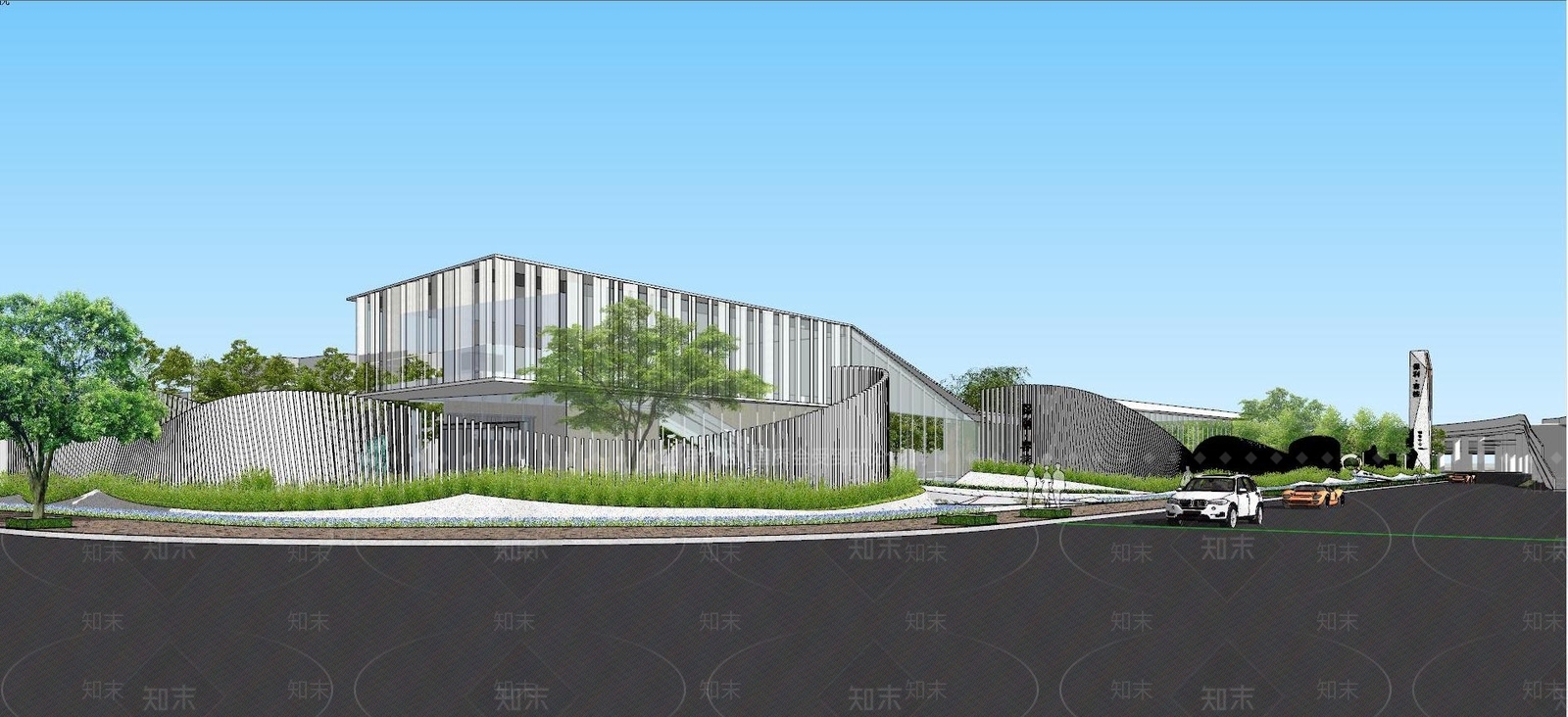 现代售楼处门头入口SU模型下载【ID:1120199443】