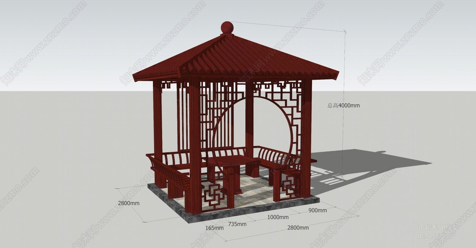 中式凉亭SU模型下载【ID:545975988】