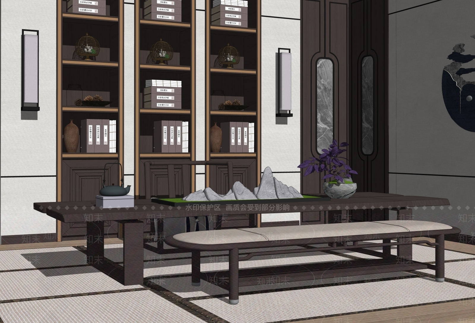 新中式家居茶室SU模型下载【ID:184591246】