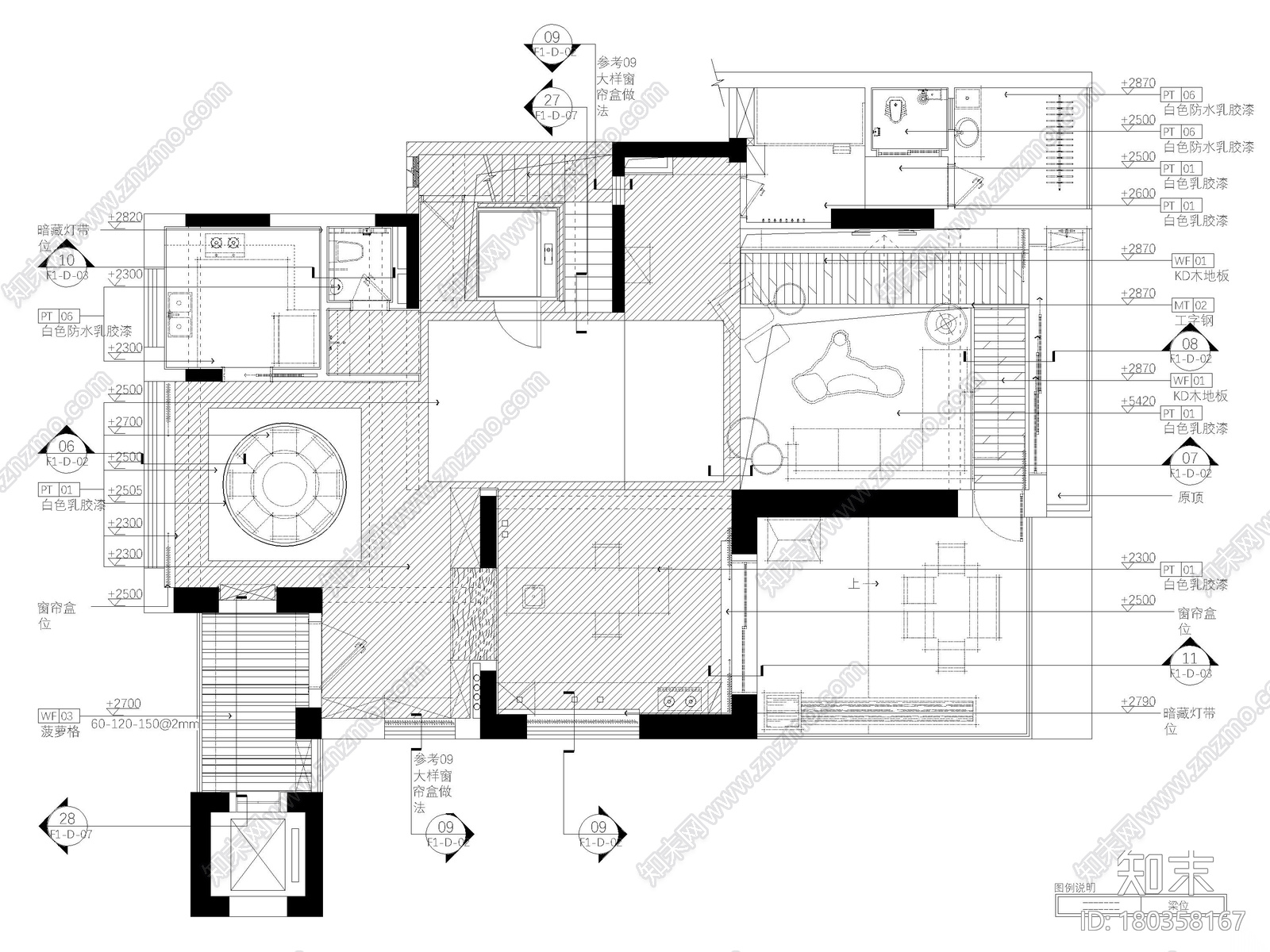 [深圳]555㎡现代五层四居室别墅装修施工图施工图下载【ID:180358167】