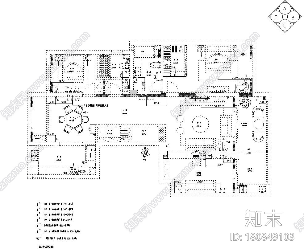 现代风格140㎡三居室住宅装修施工图设计cad施工图下载【ID:180849103】