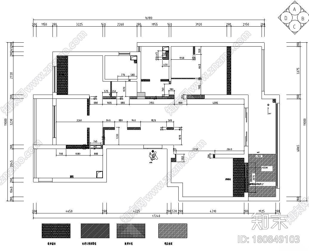 现代风格140㎡三居室住宅装修施工图设计cad施工图下载【ID:180849103】