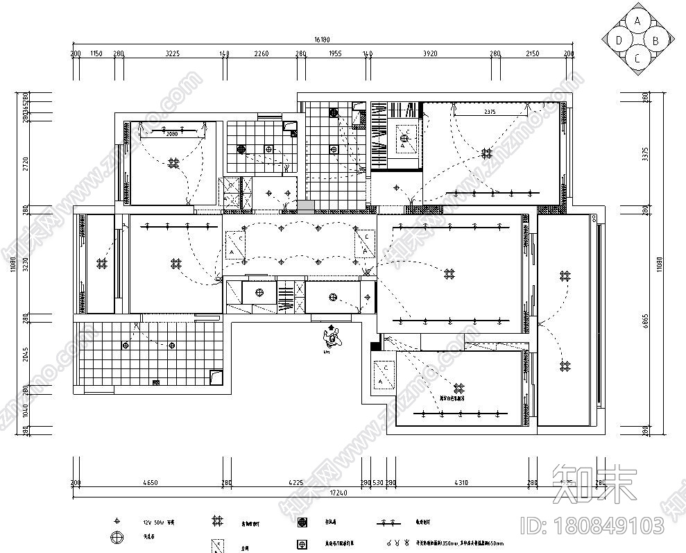 现代风格140㎡三居室住宅装修施工图设计cad施工图下载【ID:180849103】