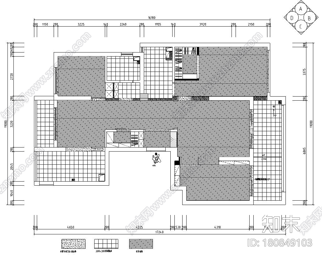 现代风格140㎡三居室住宅装修施工图设计cad施工图下载【ID:180849103】