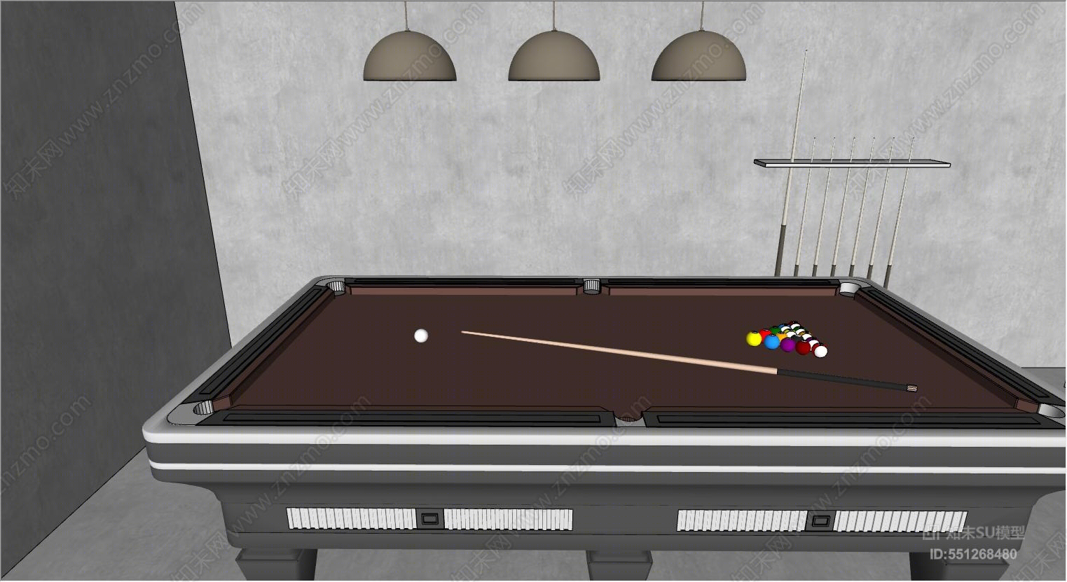 现代风格桌球室SU模型下载【ID:551268480】
