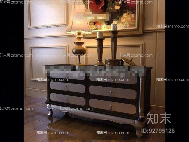 欧式新古典棕色木艺装饰柜3D模型下载【ID:92795128】
