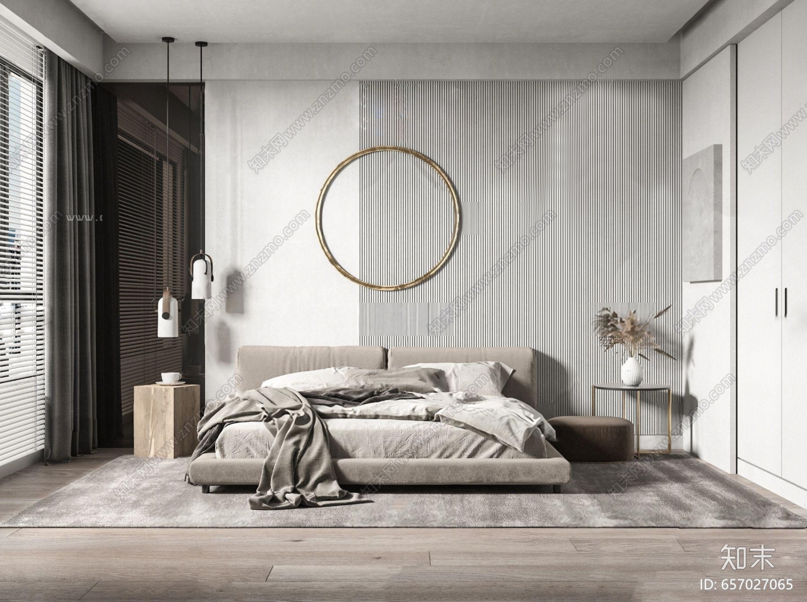 现代榻榻米双人床3D模型下载【ID:657027065】