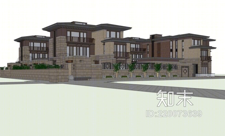 草原风合院别墅SU模型下载【ID:220073639】