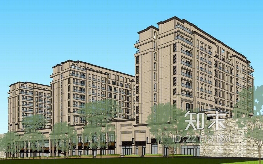 简欧小高层+沿街商业SU模型下载【ID:221131601】