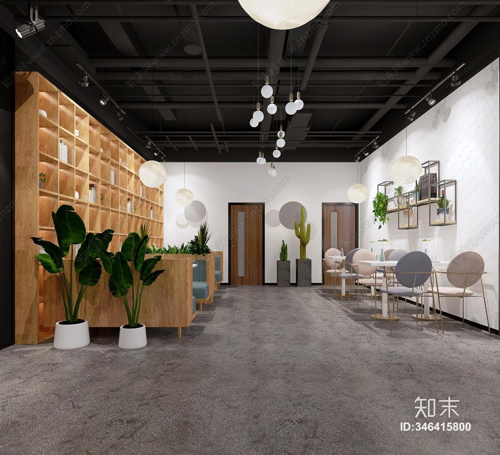 工业风网红奶茶店前台卡座3D模型下载【ID:346415800】