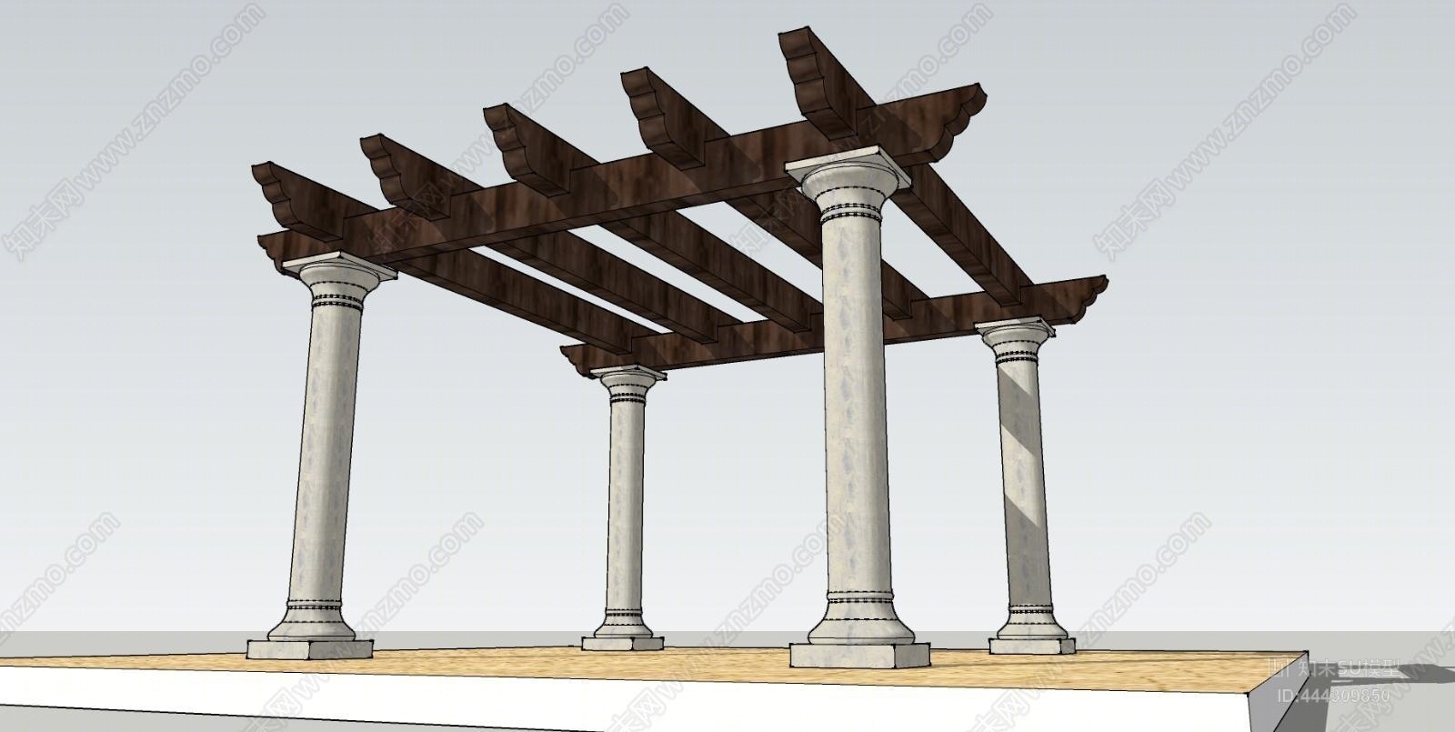 中式防腐木亭子SU模型下载【ID:444309850】